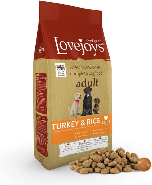 Complete Dry Dog Food Hypoallergenic Recipe, Turkey & Rice, 2Kg - Wheat-Free Dried Dog Biscuits and Sensitive Dog Food Dry
