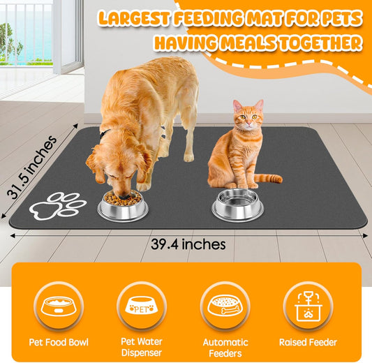 Dog Food Mat, 100 X 80Cm Large Absorbent Pet Feeding Mat, Cat Food Mat for Food and Water, No Stains Quick Dry Dog Water Dispenser Mat, Pet Supplies Mat, Dog Bowl Mat