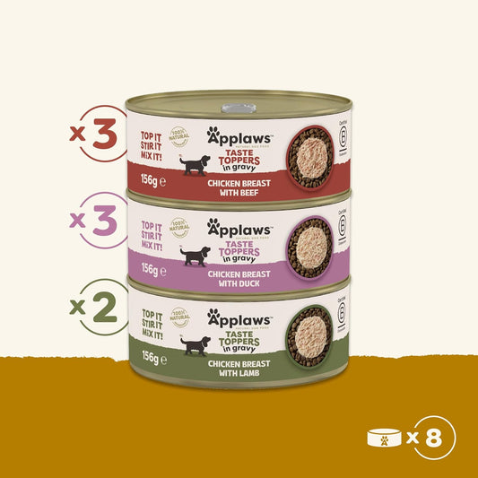 100% Natural Wet Dog Food Tin, Grain Free Chicken and Meat Selection in Gravy 8 X 156G Tins