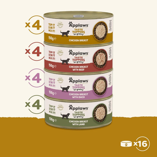 100% Natural Wet Dog Food, Chicken with Beef, Lamb and Duck Selection in Gravy 156G Tin (16 X 156G Tins)