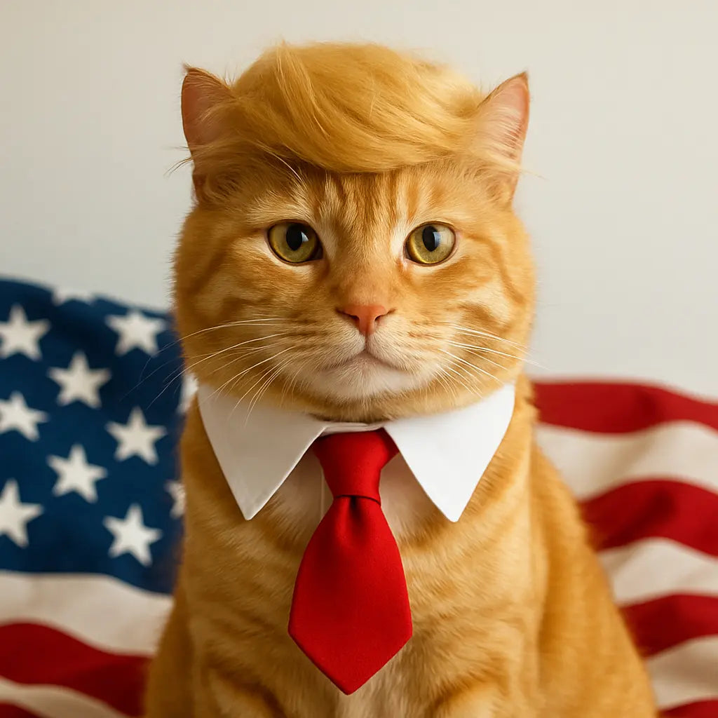 Trump-Inspired Pet Costume Set - 2-Piece Comedic Halloween Outfit for Cats and Dogs with Red Tie and Blonde Wig - User-Friendly Design for Pet Events