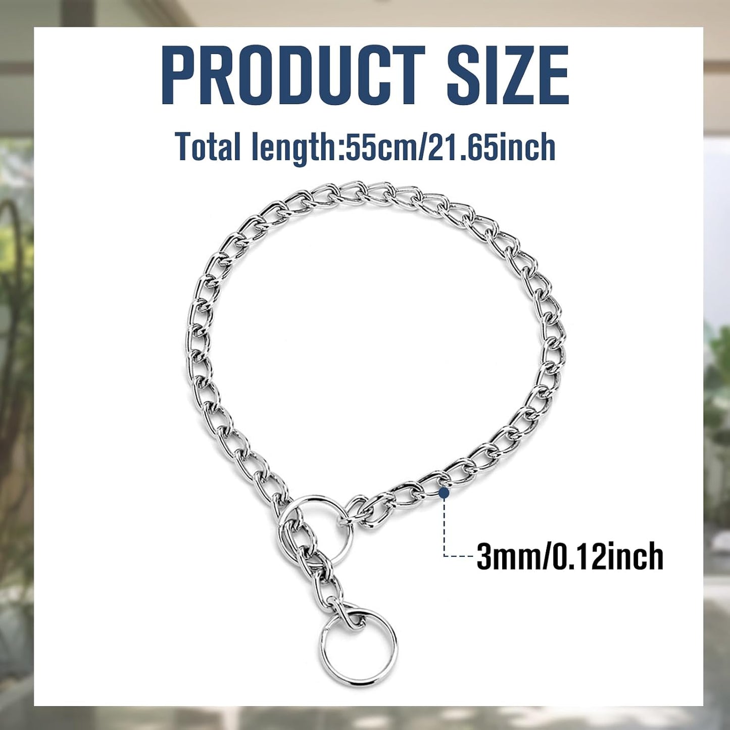 Durable Adjustable Iron Metal Choke Chain Collar for Medium to Large Dogs - Anti-Chew Training and Walking Solution (55CM)