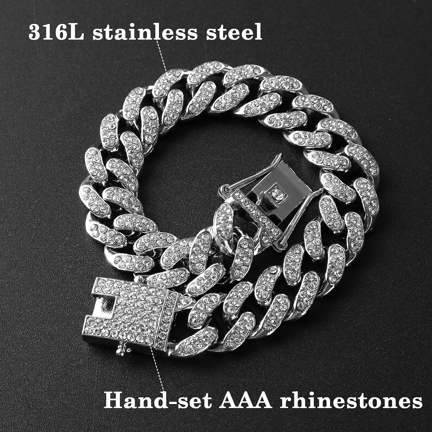 Diamond Cat Chain Collar - Metal Cuban Link Dog Collar with Secure Buckle, 12mm Wide Pet Necklace for Small to Medium Dogs and Cats, 8-Inch (Silver)