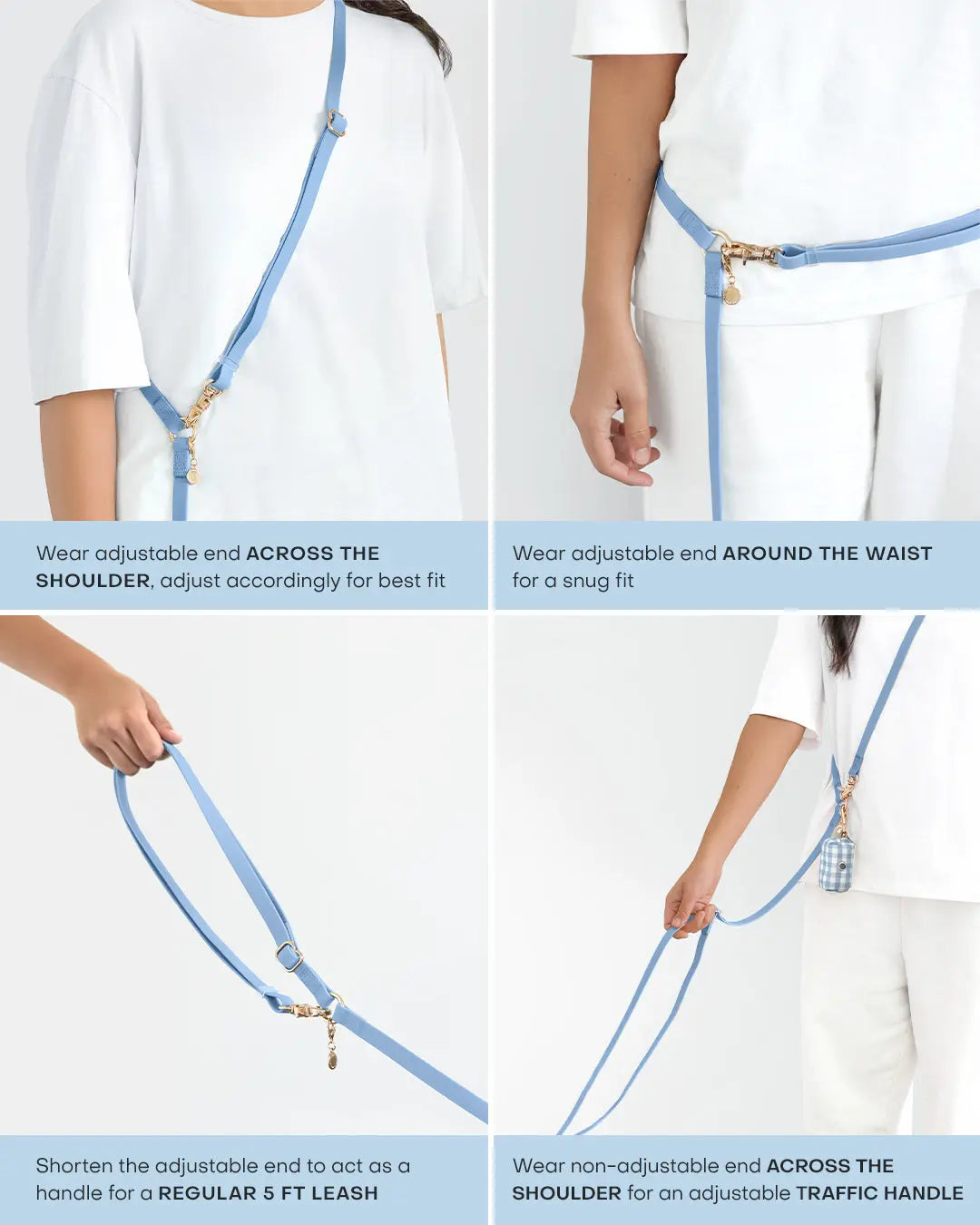 Convertible 4-in-1 Hands-Free Cloud Dog Leash, 8.5 Feet Long, Adjustable Width (5/8" or 3/4")