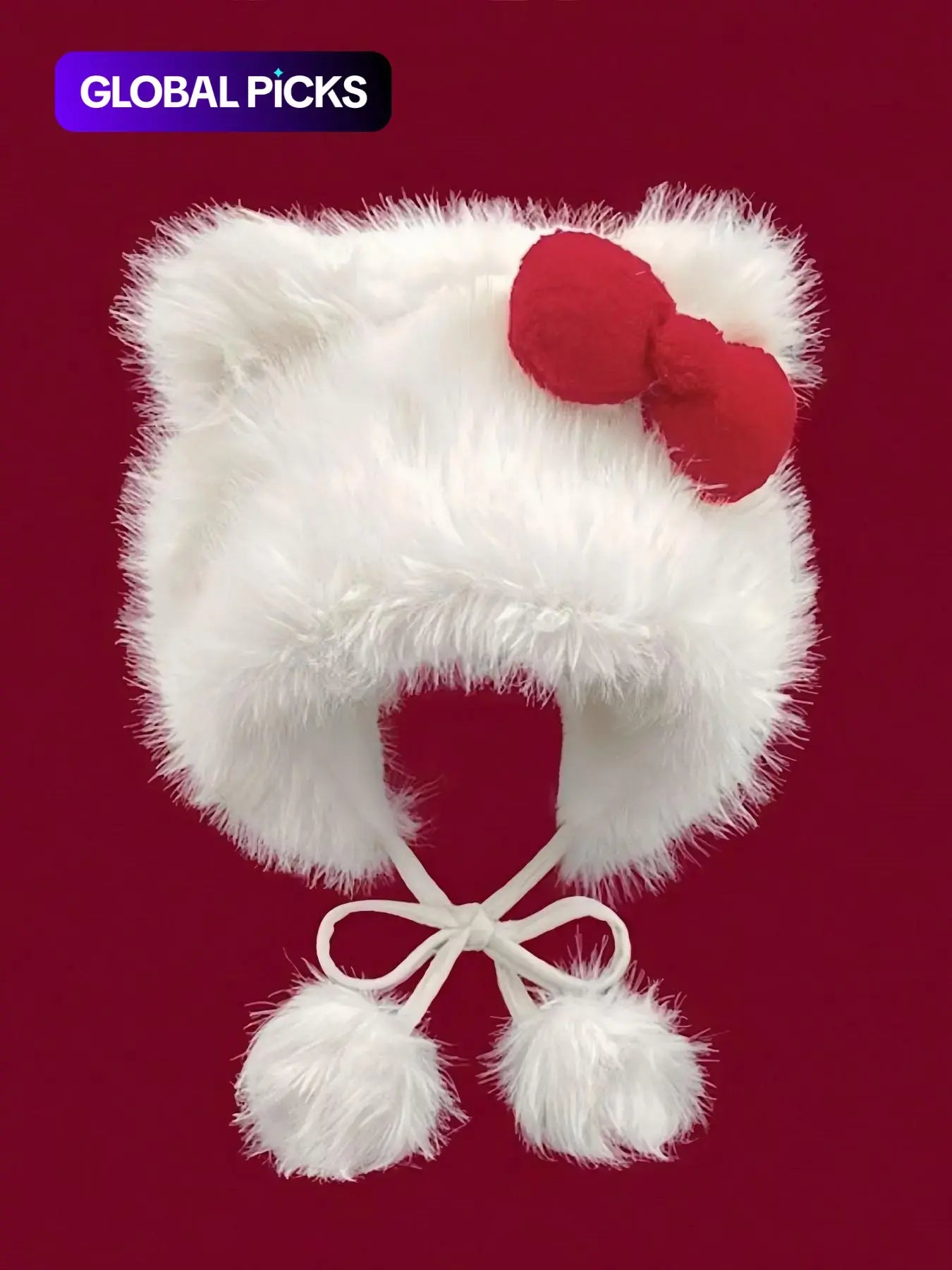 Cat Ear Design Pom Pom Plush Beanie Hat, Acrylic Insulated Earflap Hat with Bowknot, Stylish Warm Accessories for Women in Fall & Winter