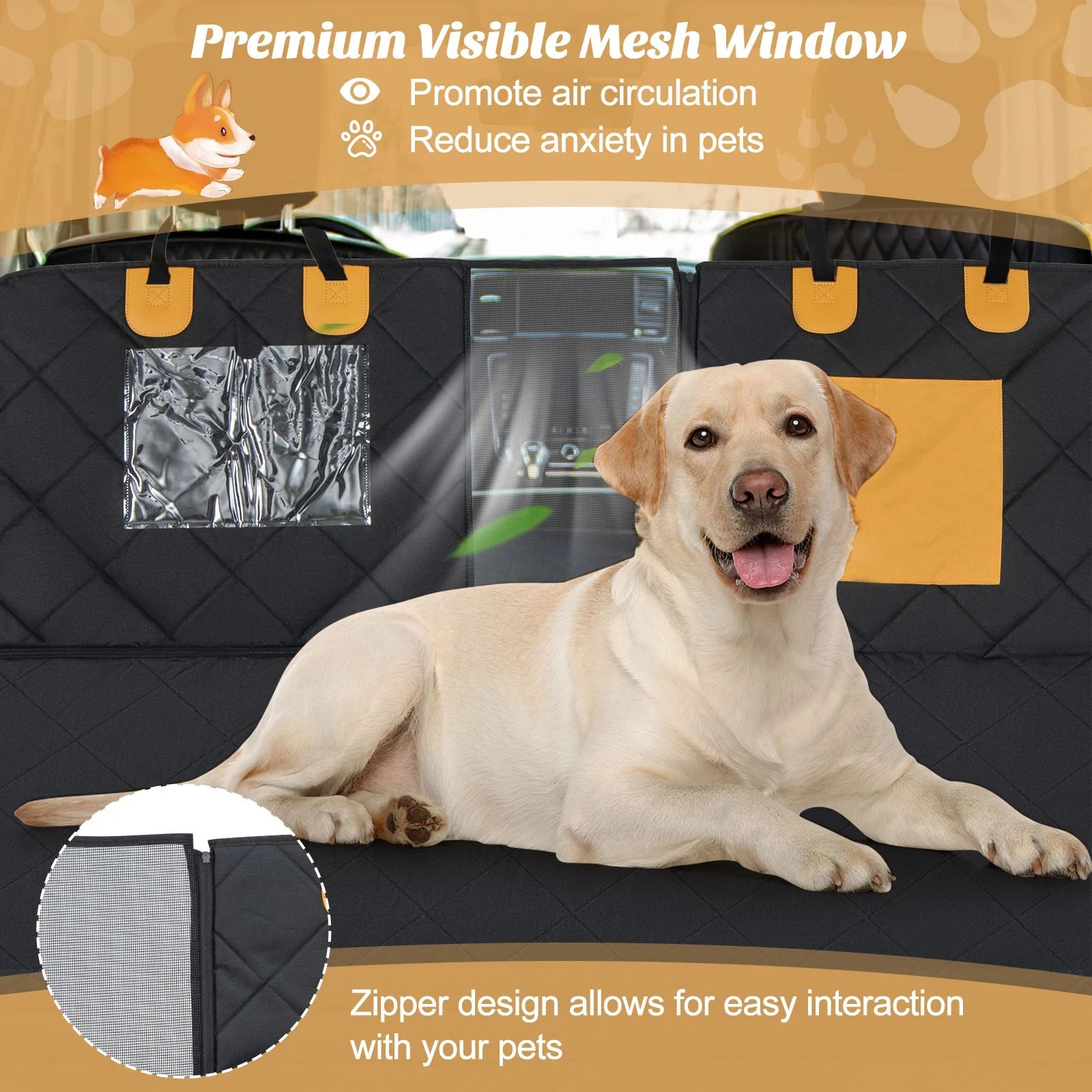 Premium Waterproof Dog Car Seat Cover for Back Seat with Mesh Ventilation Windows