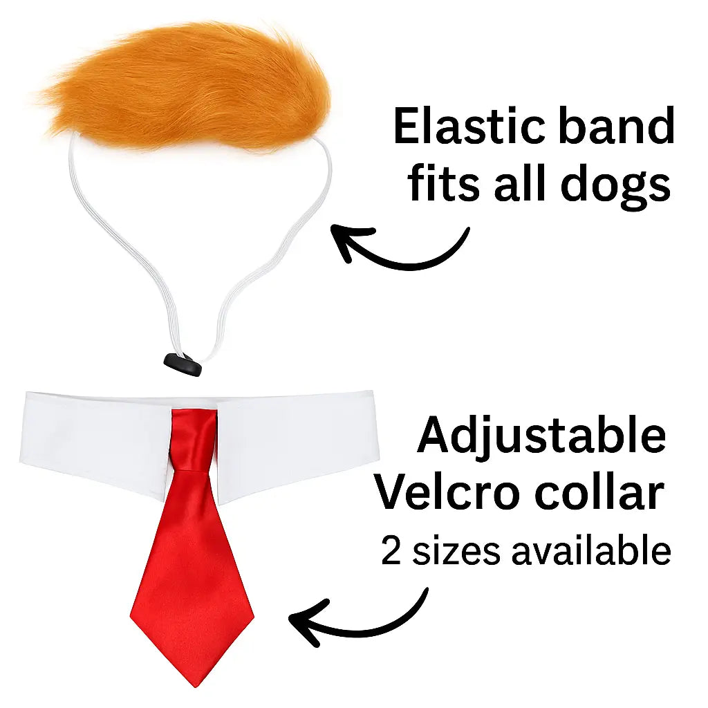 Trump-Inspired Pet Costume Set - 2-Piece Comedic Halloween Outfit for Cats and Dogs with Red Tie and Blonde Wig - User-Friendly Design for Pet Events