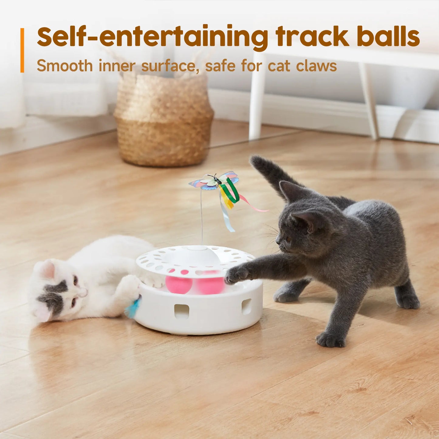 Potaroma 3-in-1 Automatic Interactive Cat Toy with Fluttering Butterfly, Moving Feather, and Track Balls - USB Powered for Indoor Exercise