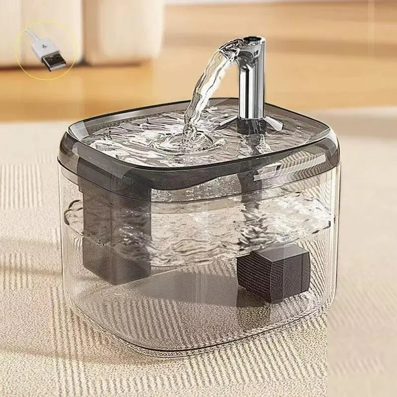 Automatic USB Cat Water Fountain, Automatic Pet Drinking Dispenser with Filter, Transparent Gray Circulating Fresh Water Bowl for Cats & Small Dogs