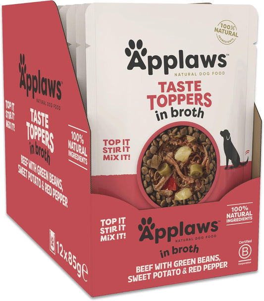 100% Natural Wet Dog Food Topper, Grain Free Beef with Vegetables in Broth 85G Pouch (12 X 85G Pouches)