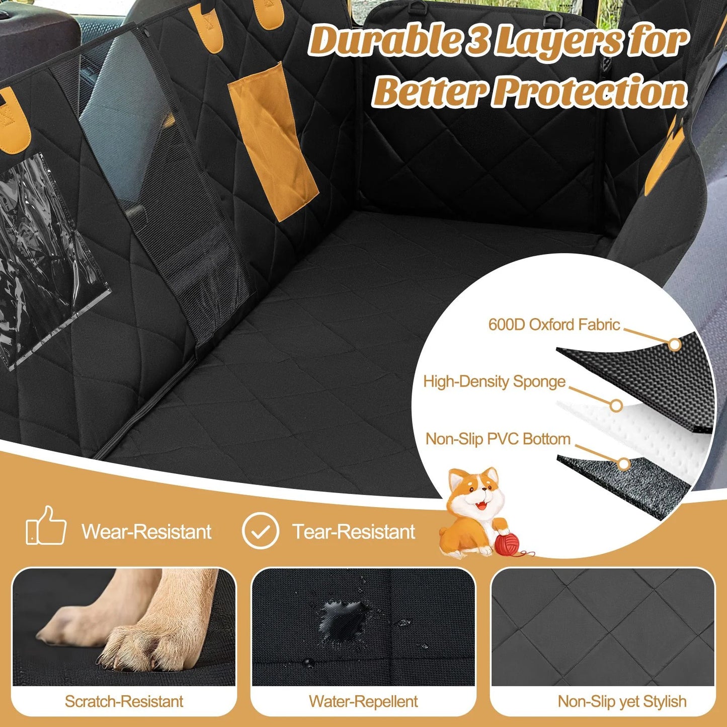 Premium Waterproof Dog Car Seat Cover for Back Seat with Mesh Ventilation Windows