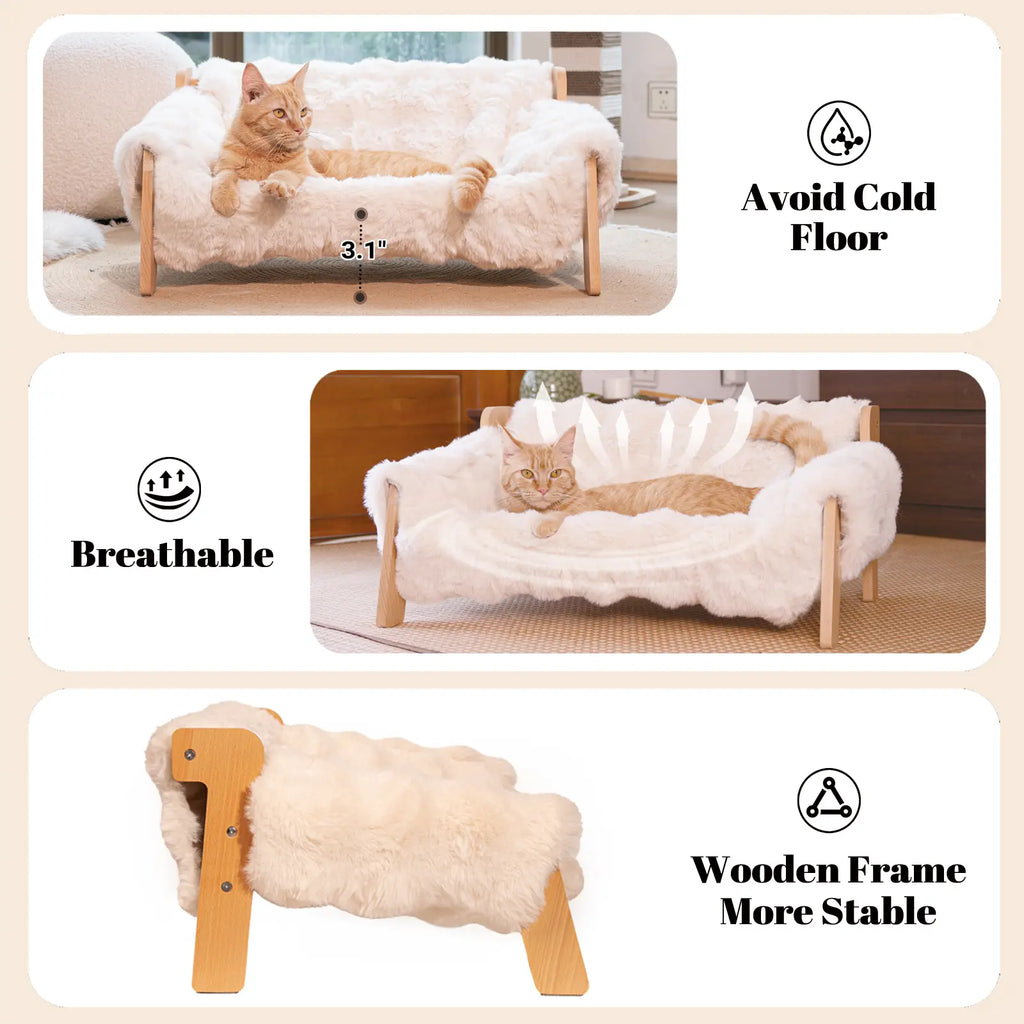 Elevated Pet Couch Bed, Solid Wood Sofa for Cat and Small Dog 
