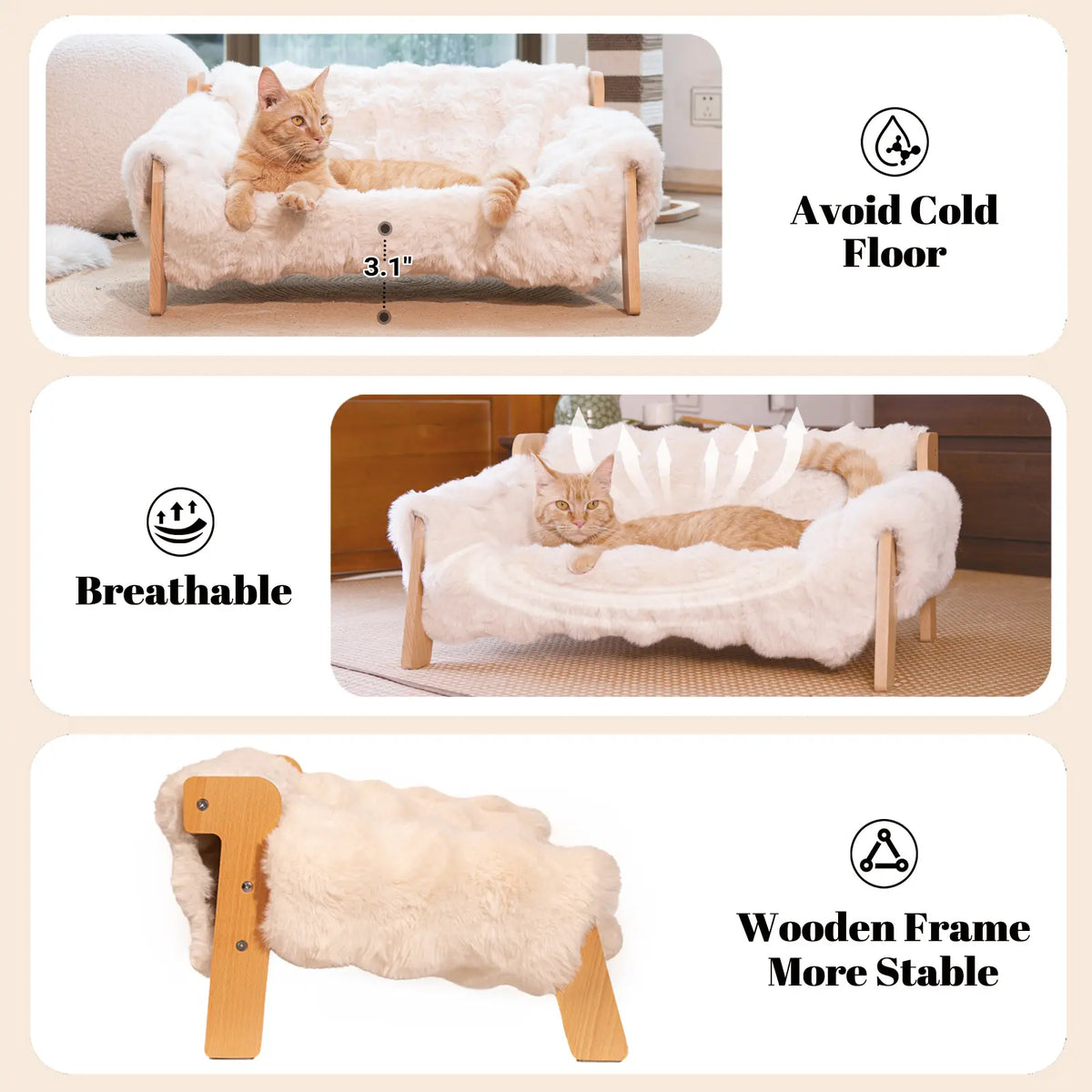 Elevated Pet Couch Bed, Solid Wood Sofa for Cat and Small Dog 