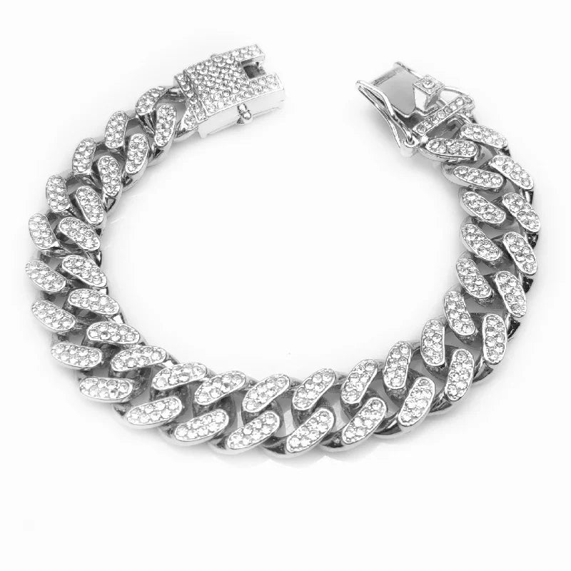 Luxury Rhinestone Dog Collar with Cuban Chain Design - Hip Hop Style Pet Accessory