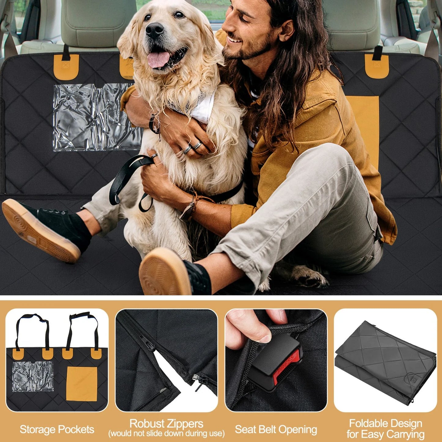 Premium Waterproof Dog Car Seat Cover for Back Seat with Mesh Ventilation Windows
