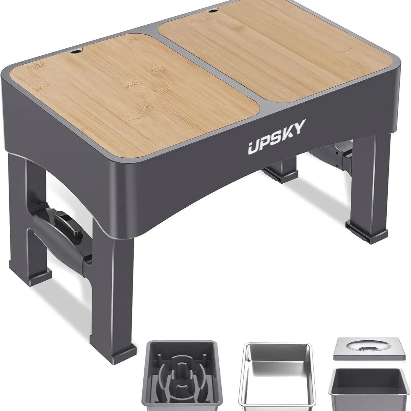 UPSKY 2-in-1 Elevated Slow Feeder Dog Bowl Set with Height-Adjustable Stand and Anti-Spill Design for Small to Medium Dogs