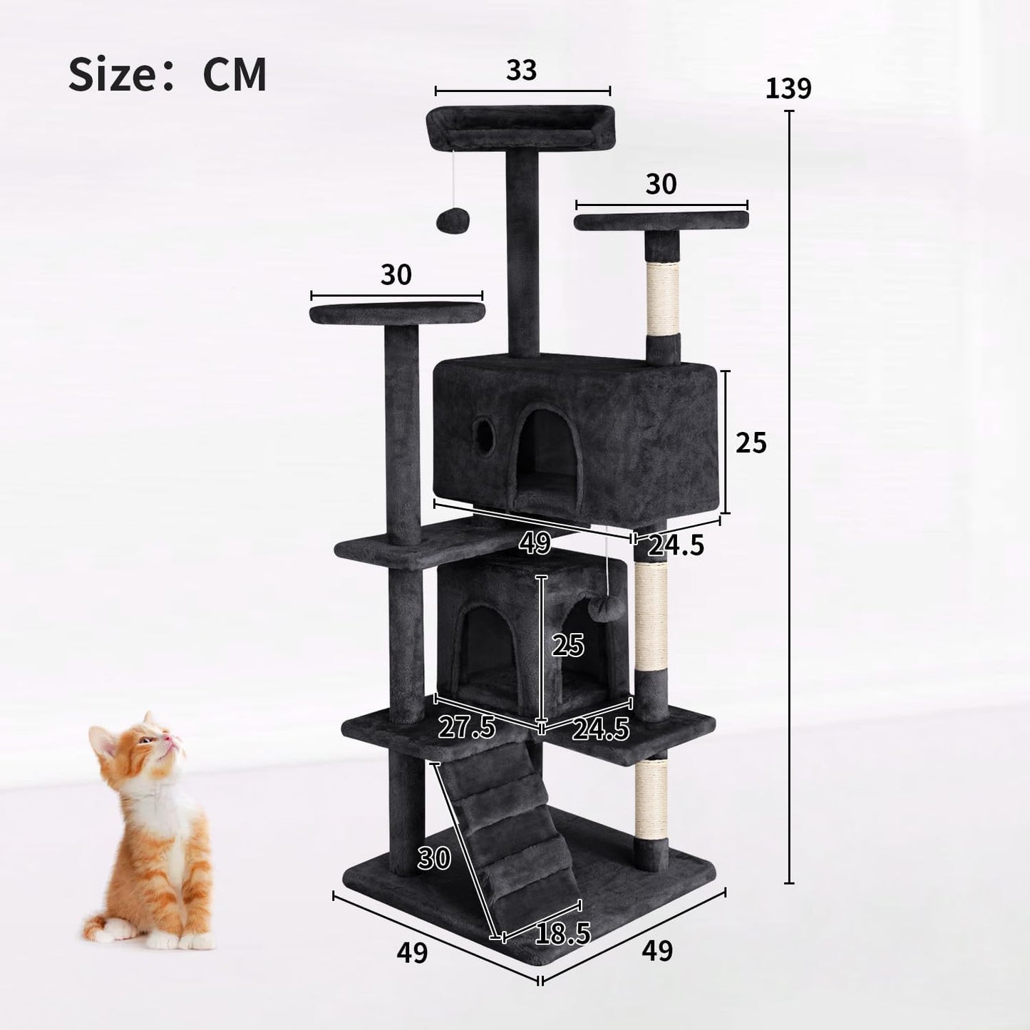 139Cm Cat Tree Tower for Indoor Cats,Multi-Level Furniture Activity Center with Scratching Posts Stand House Condo Funny Toys Kittens Pet Play House,Dark Gray