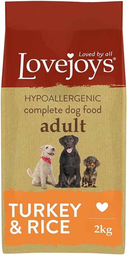 Complete Dry Dog Food Hypoallergenic Recipe, Turkey & Rice, 2Kg - Wheat-Free Dried Dog Biscuits and Sensitive Dog Food Dry