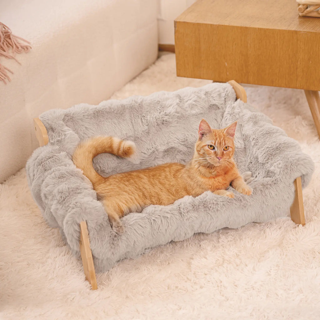 Elevated Pet Couch Bed, Solid Wood Sofa for Cat and Small Dog 