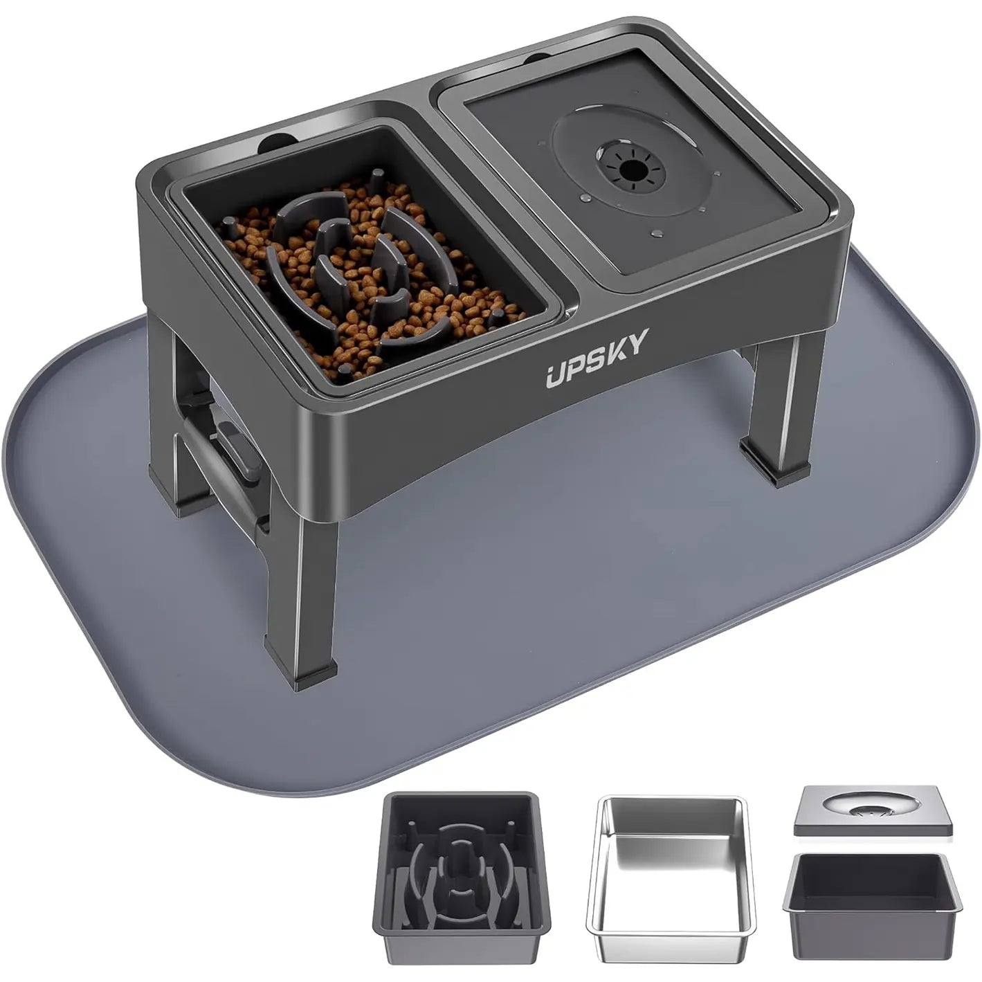UPSKY 2-in-1 Elevated Slow Feeder Dog Bowl Set with Height-Adjustable Stand and Anti-Spill Design for Small to Medium Dogs