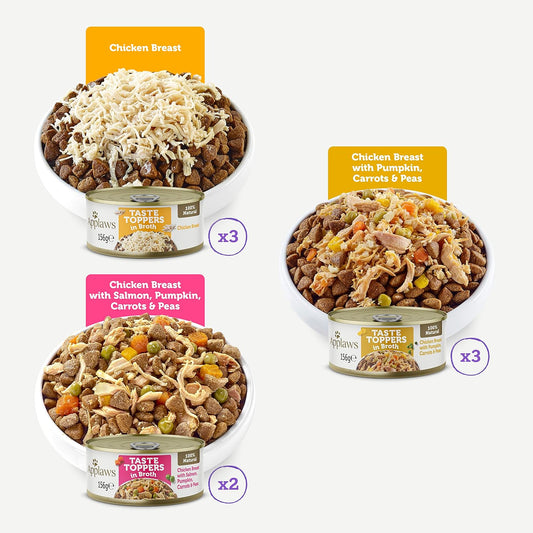 100% Natural Wet Dog Food Topper, Chicken Selection in Broth, 156G Tin (Pack of 8)