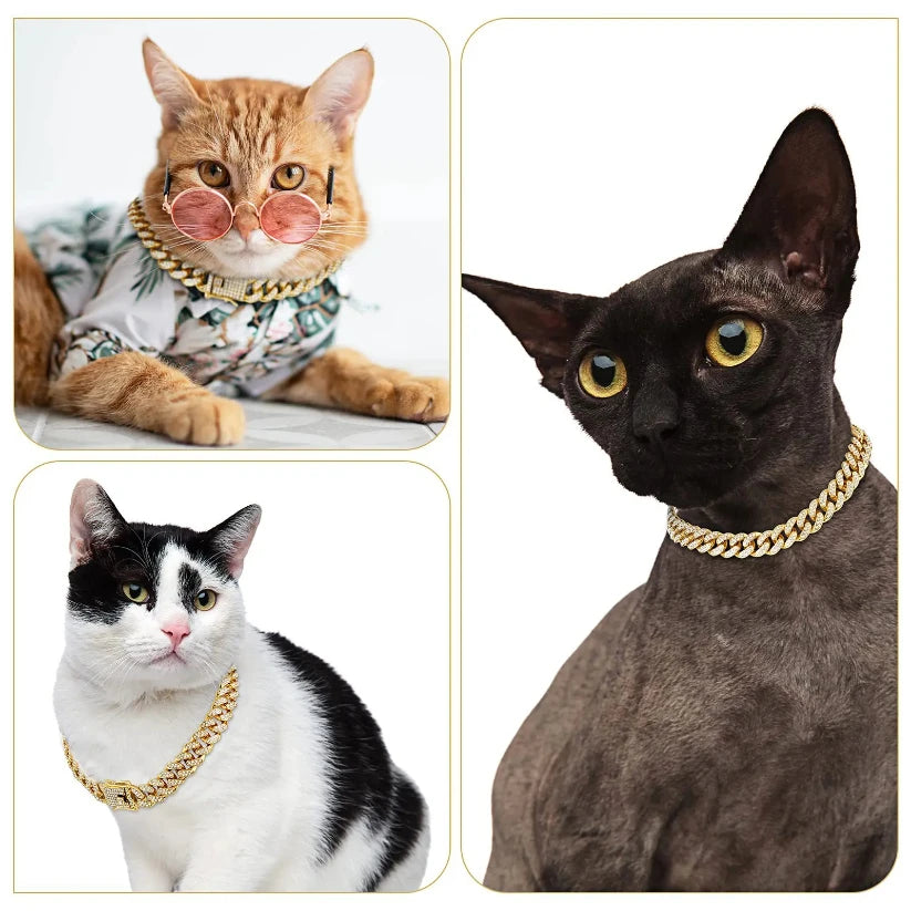 Diamond Cuban Metal Chain Collar for Dogs and Cats with Secure Buckle - Stylish Pet Accessory