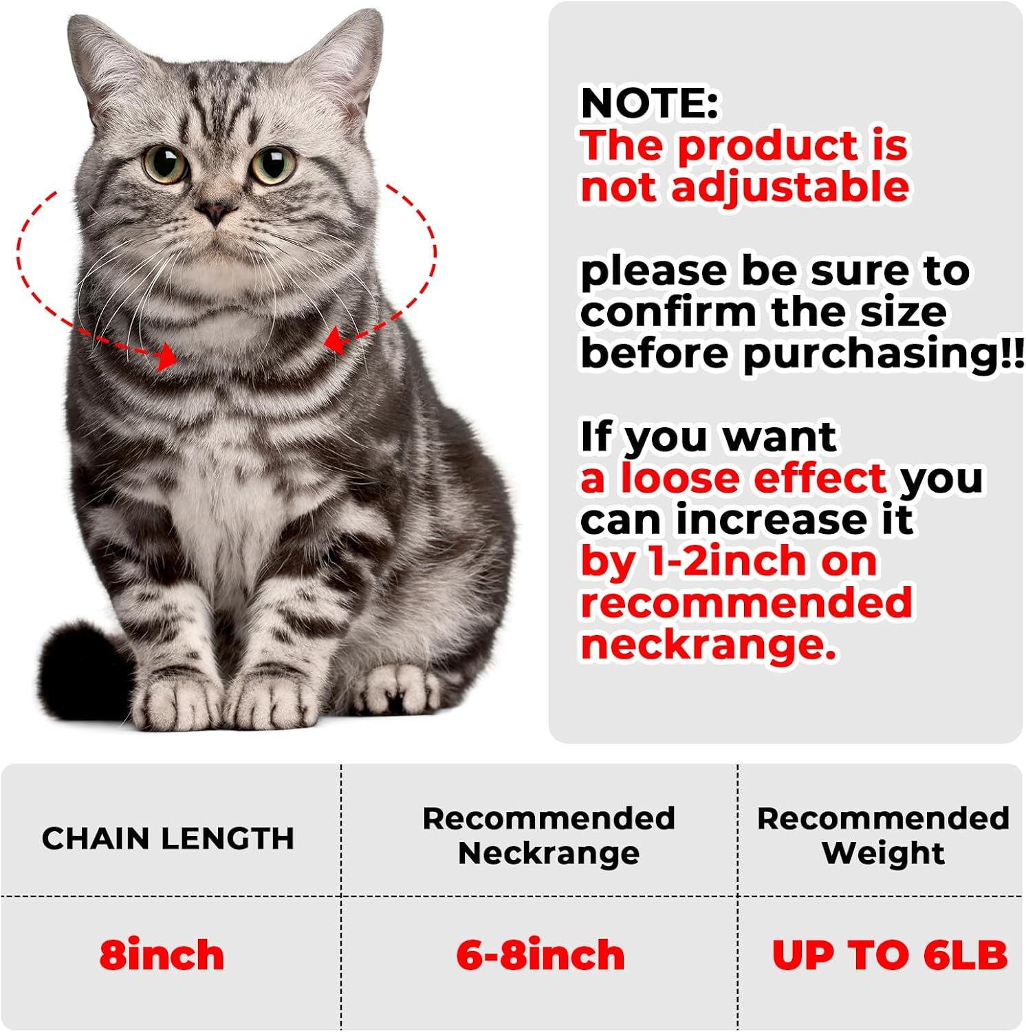 Diamond Cat Chain Collar - Metal Cuban Link Dog Collar with Secure Buckle, 12mm Wide Pet Necklace for Small to Medium Dogs and Cats, 8-Inch (Silver)