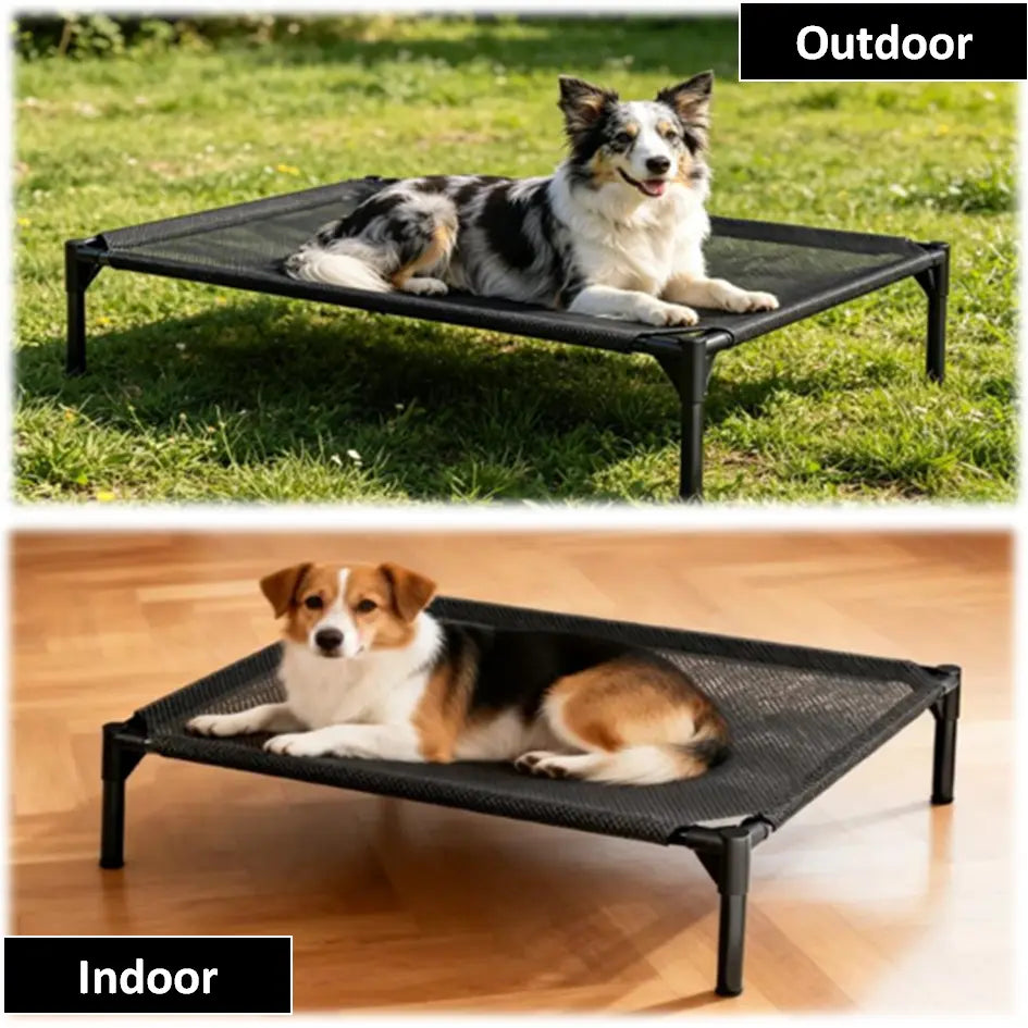 Contemporary Elevated Dog Bed - Chew Resistant, Machine Washable Mesh Cot with Anti-Slip Feet, Durable for Large Dogs, Tool-Free Assembly, Indoor/Outdoor Use, Black