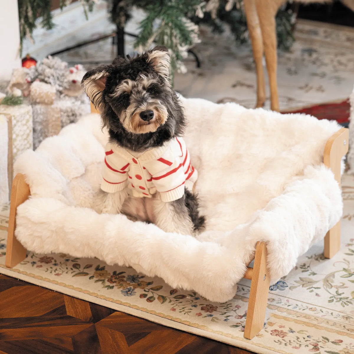Elevated Pet Couch Bed, Solid Wood Sofa for Cat and Small Dog 