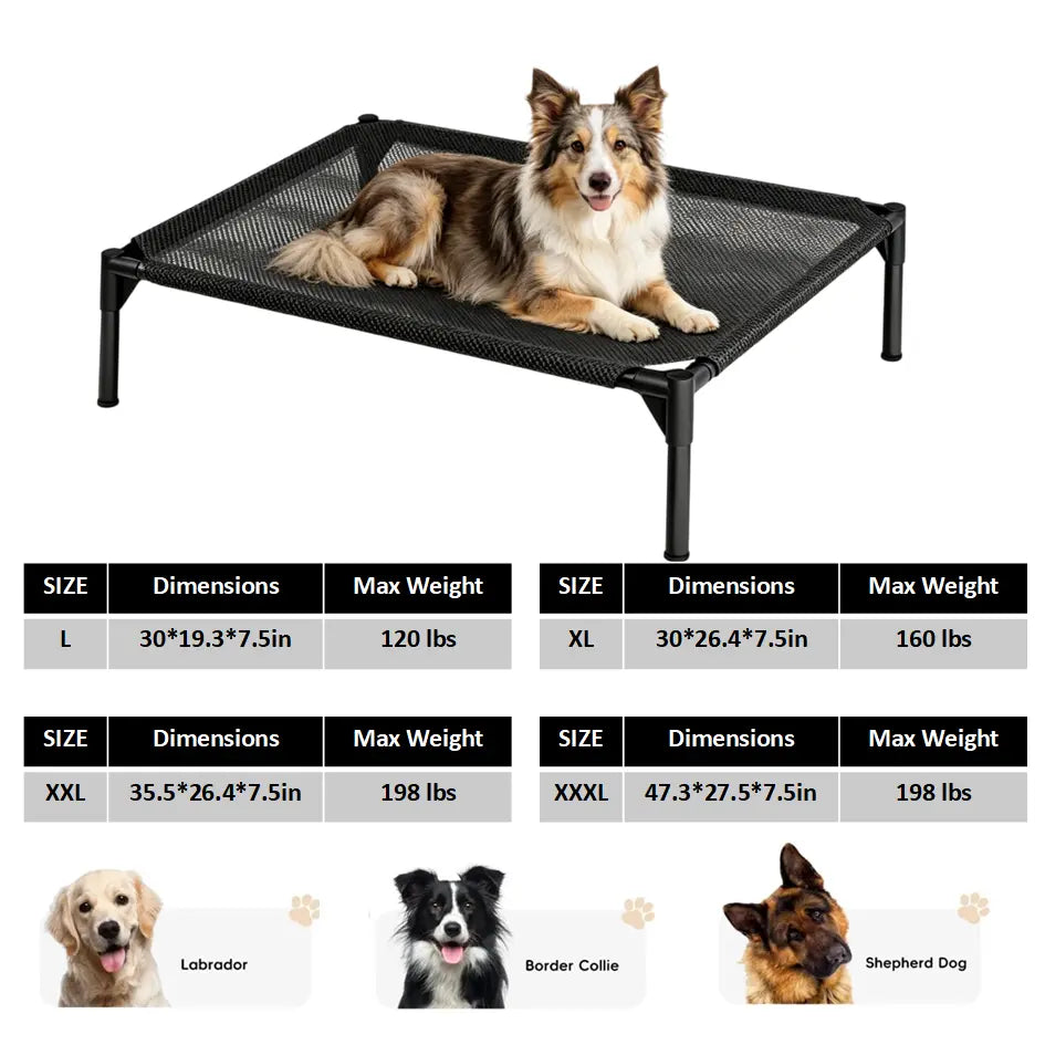 Contemporary Elevated Dog Bed - Chew Resistant, Machine Washable Mesh Cot with Anti-Slip Feet, Durable for Large Dogs, Tool-Free Assembly, Indoor/Outdoor Use, Black
