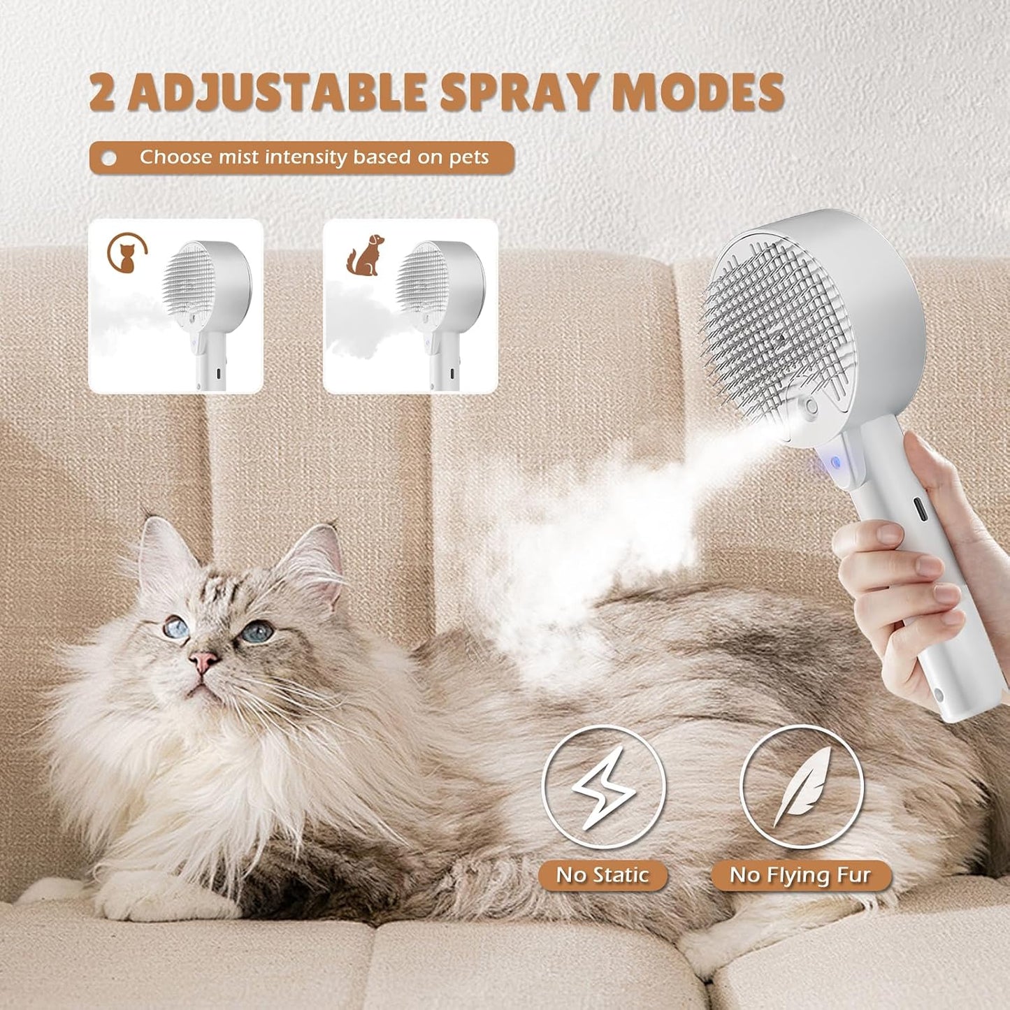 Spritz Defur Comb for Cats 2026 Cat Steam Brush for Grooming 4 in 1 Spray Cat Comb for Shedding Steamy Dog Brushes for Long Short Haired Cats Dogs Kitten Rabbit Pets Grooming Brush for Massage Clean