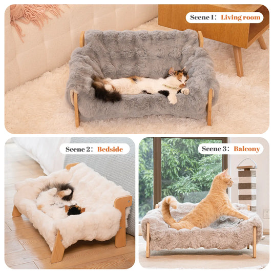Elevated Pet Couch Bed, Solid Wood Sofa for Cat and Small Dog 