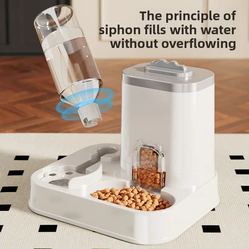 Cat Water Dispenser with Integrated Food Basin