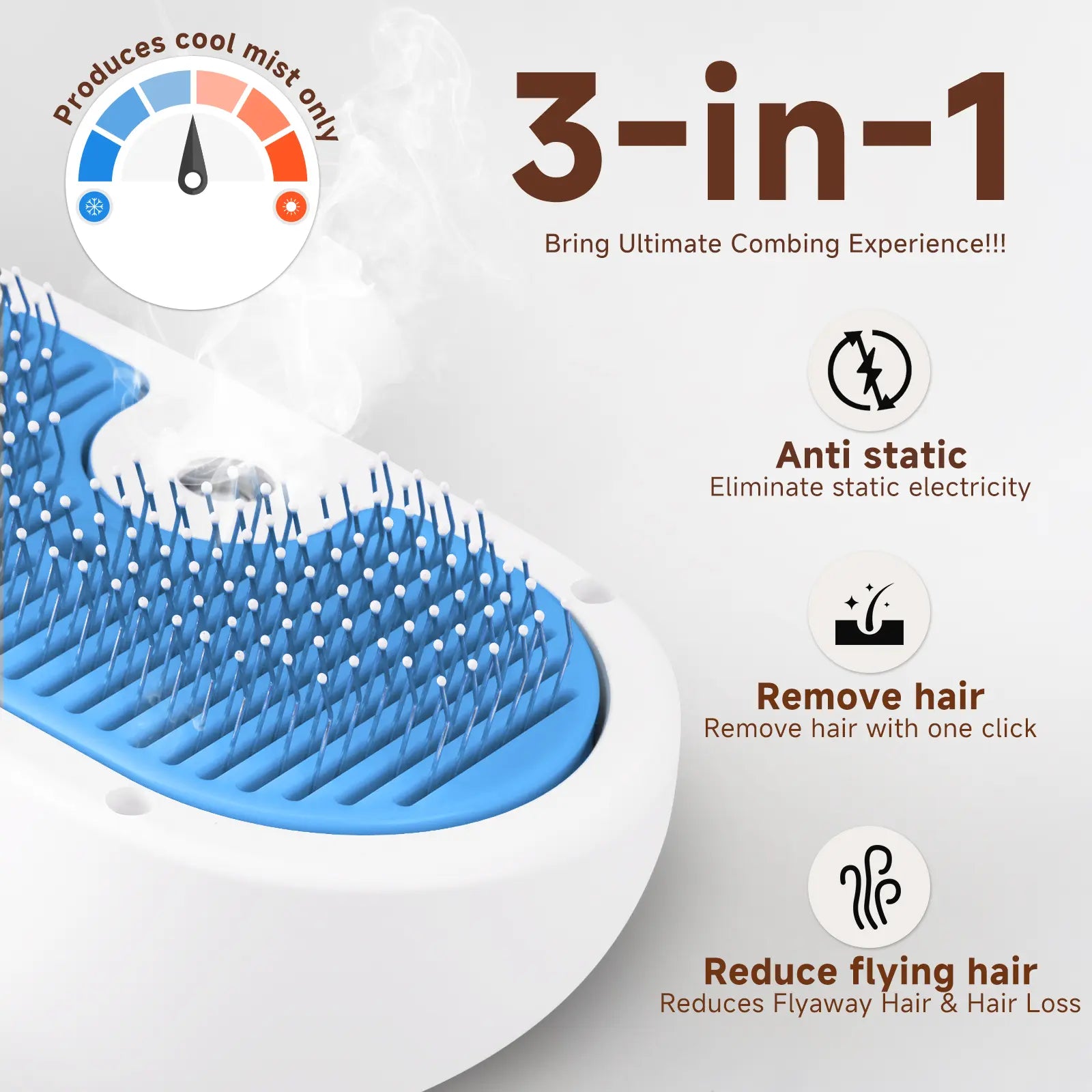 Professional Pet Steam Grooming Brush for Dogs and Cats - 3-in-1 Self-Cleaning Spray Comb with Mist for Shedding and Hair Removal - Includes Waterless Shampoo, Blue