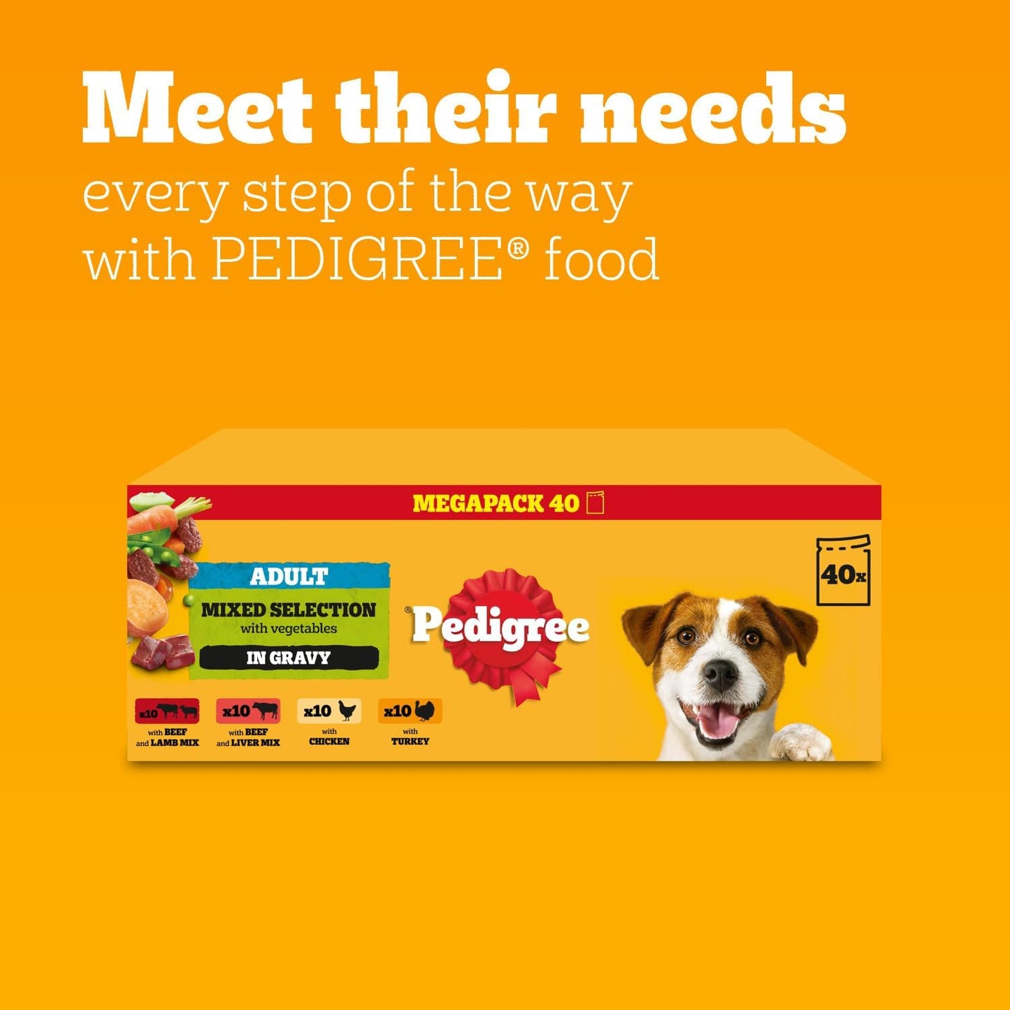 Adult Dog Wet Food Pouch Mixed Selection in Gravy, 40X100G