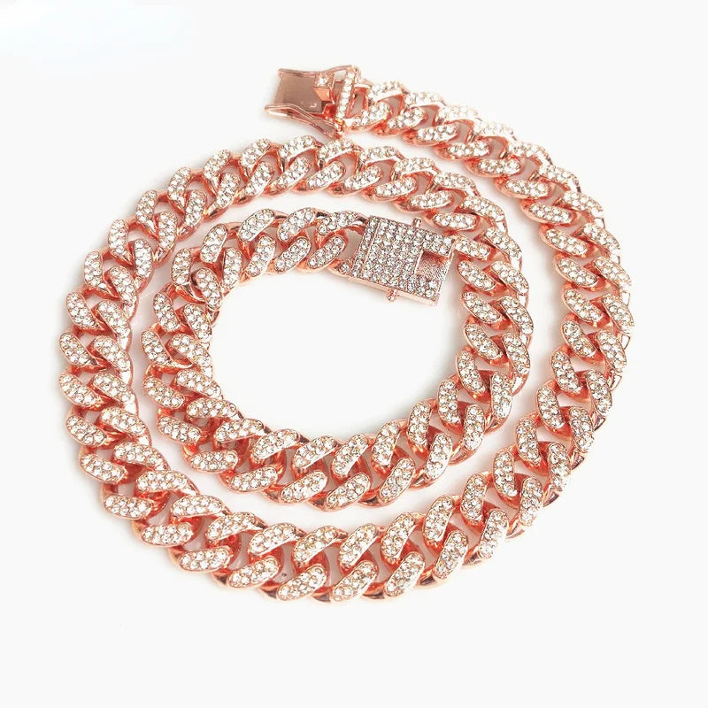 Luxury Rhinestone Dog Collar with Cuban Chain Design - Hip Hop Style Pet Accessory