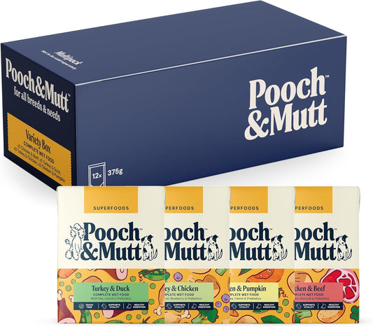 - Variety Pack, Complete Wet Dog Food Grain Free, Dry Dog Food Topper, 12X375G (Packaging May Vary)