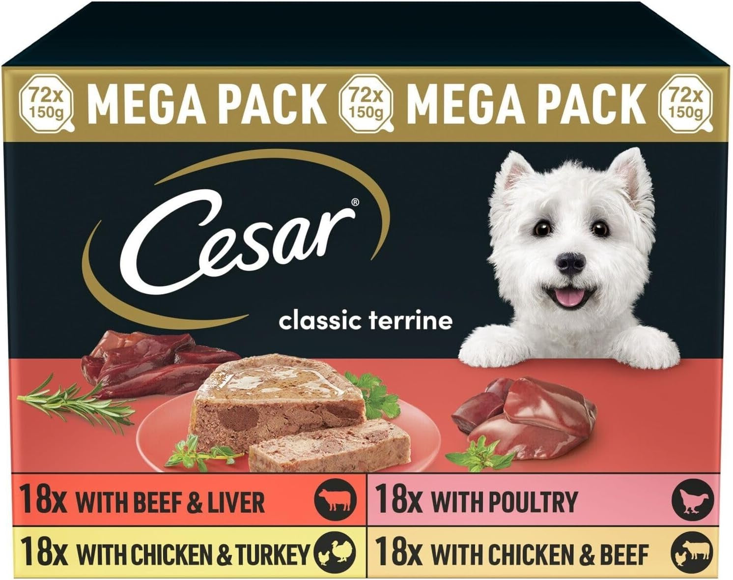 Classic Terrine Adult Wet Dog Food Trays, Mixed Selection, 72 X 150G
