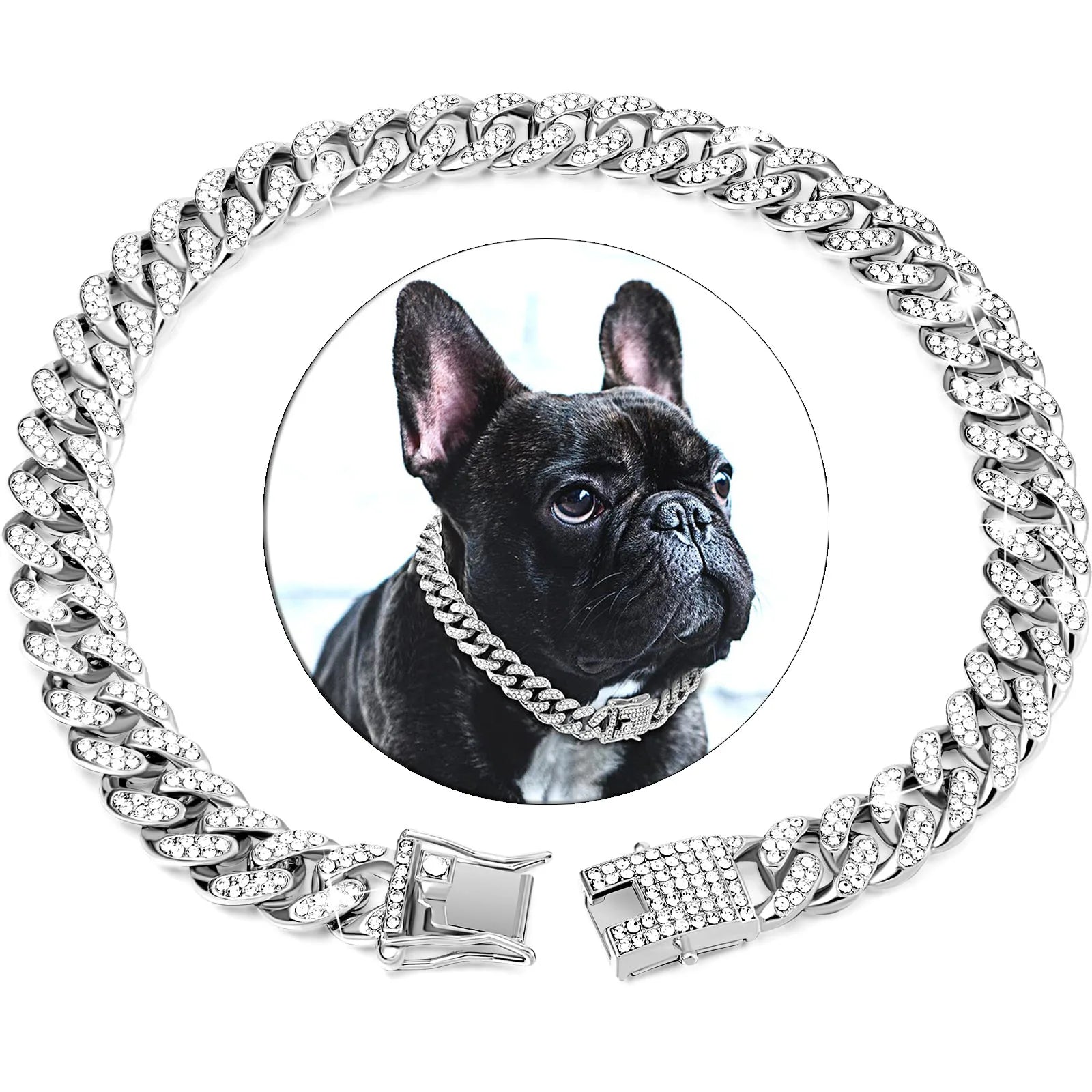 Diamond Cuban Metal Chain Collar for Dogs and Cats with Secure Buckle - Stylish Pet Accessory