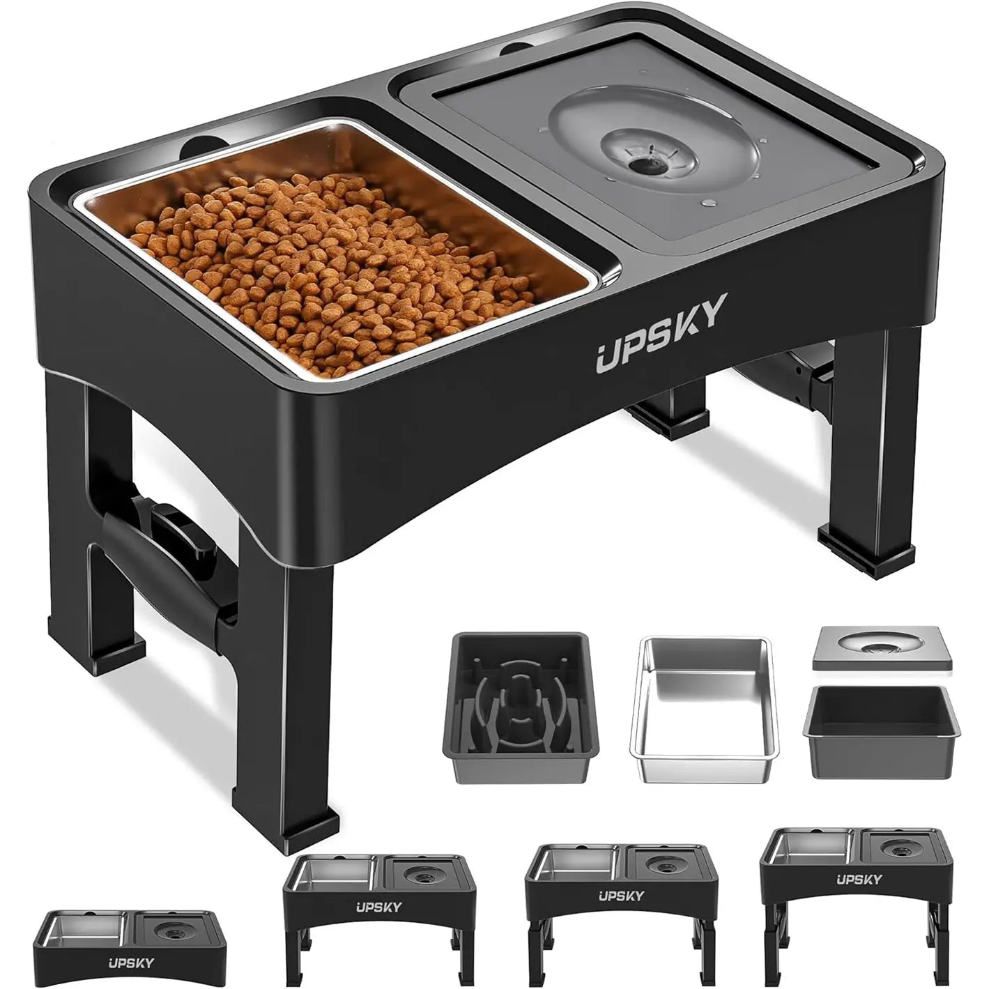 UPSKY 2-in-1 Elevated Slow Feeder Dog Bowl Set with Height-Adjustable Stand and Anti-Spill Design for Small to Medium Dogs
