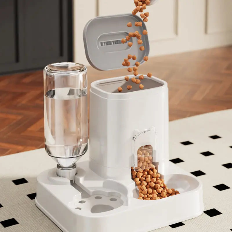 Cat Water Dispenser with Integrated Food Basin