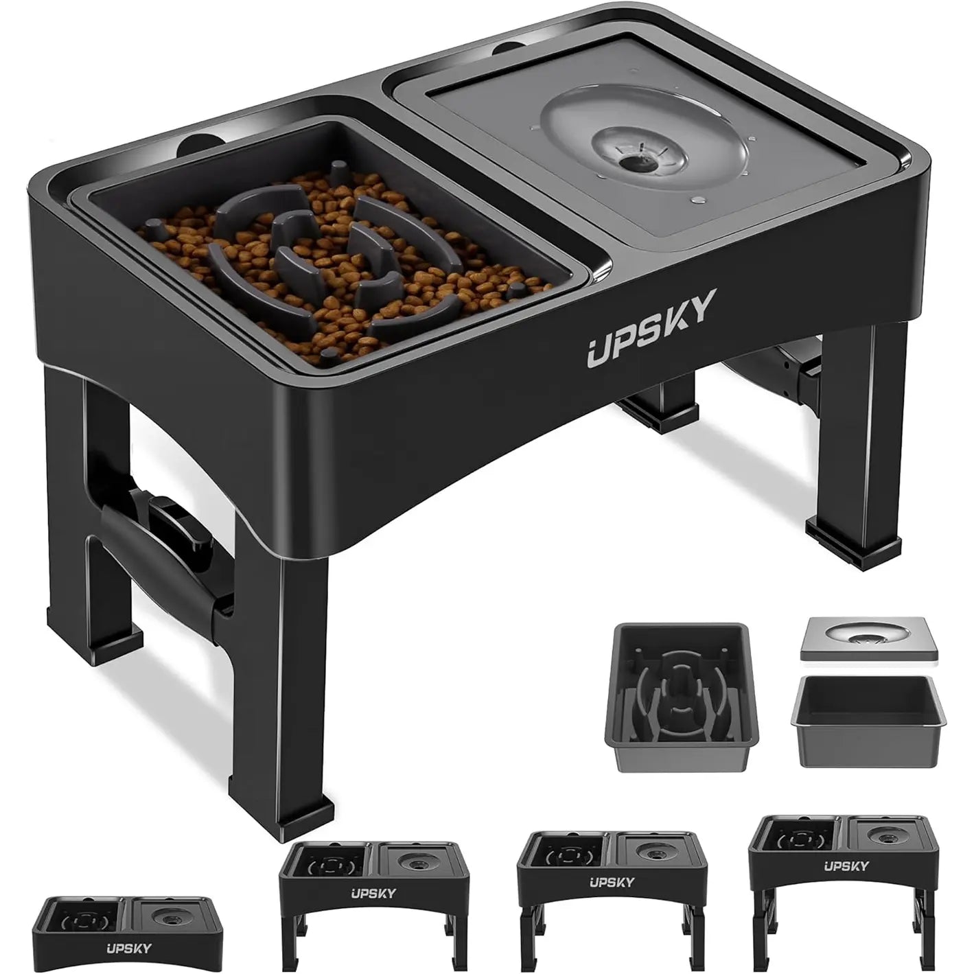UPSKY 2-in-1 Elevated Slow Feeder Dog Bowl Set with Height-Adjustable Stand and Anti-Spill Design for Small to Medium Dogs