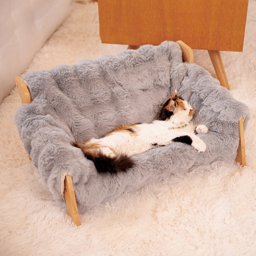 Elevated Pet Couch Bed, Solid Wood Sofa for Cat and Small Dog 