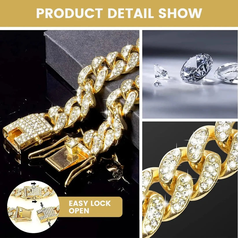 Diamond Cuban Metal Chain Collar for Dogs and Cats with Secure Buckle - Stylish Pet Accessory