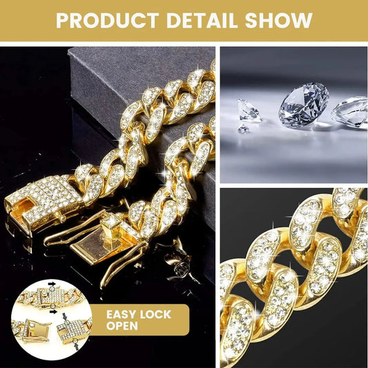 Diamond Cuban Metal Chain Collar for Dogs and Cats with Secure Buckle - Stylish Pet Accessory
