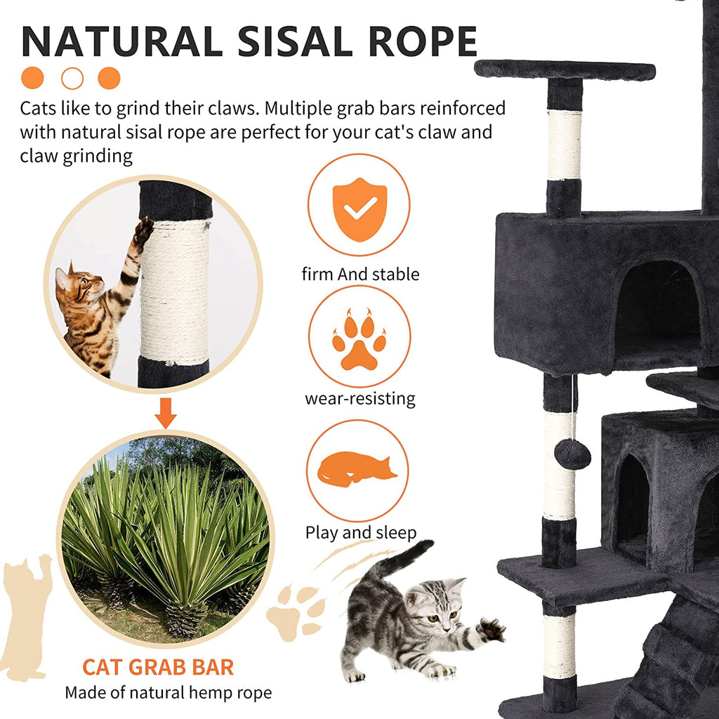 139Cm Cat Tree Tower for Indoor Cats,Multi-Level Furniture Activity Center with Scratching Posts Stand House Condo Funny Toys Kittens Pet Play House,Dark Gray