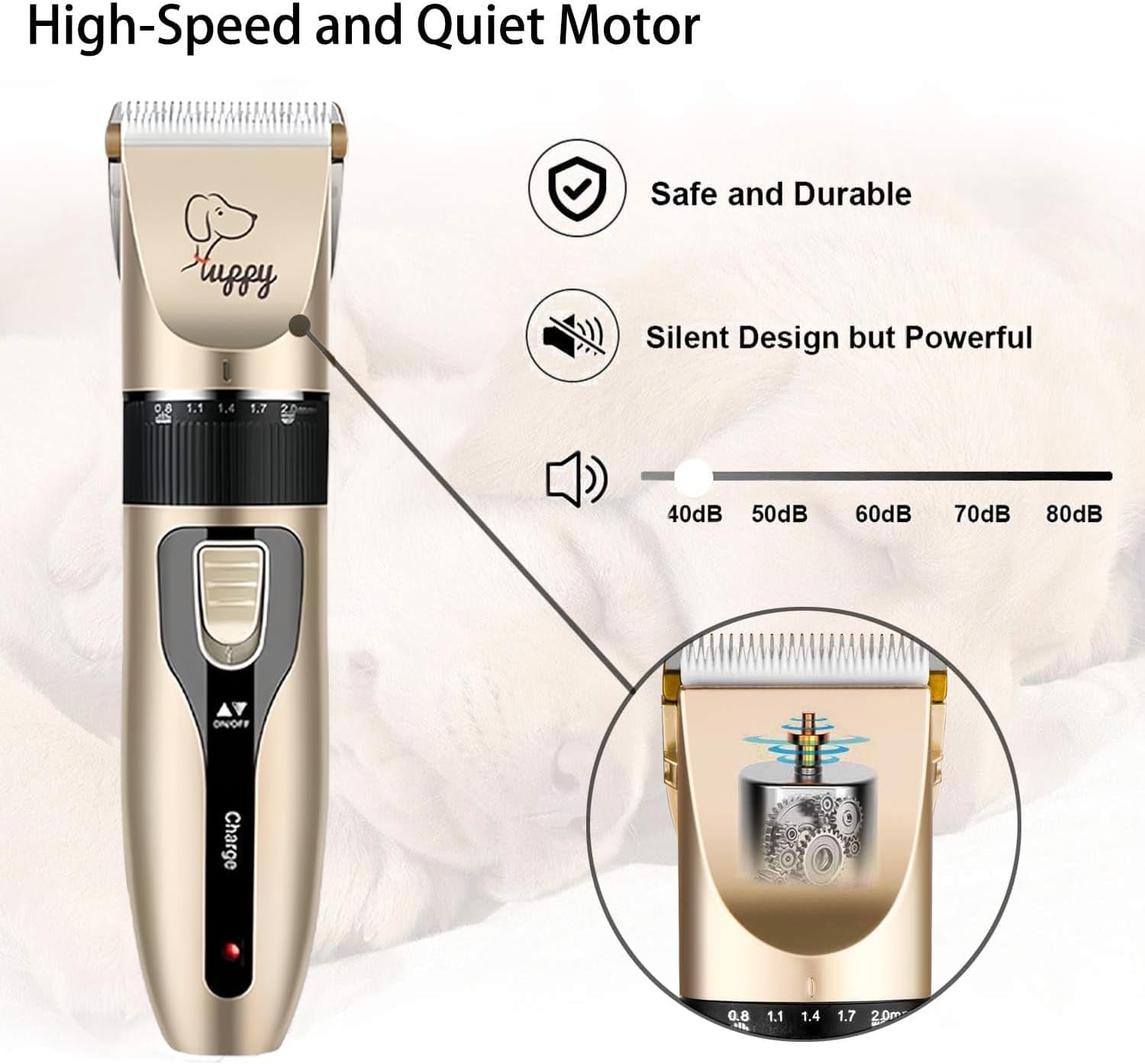 Professional Rechargeable Cordless Dog Grooming Clippers for Thick Fur - Low Noise with Detachable Metal Blade