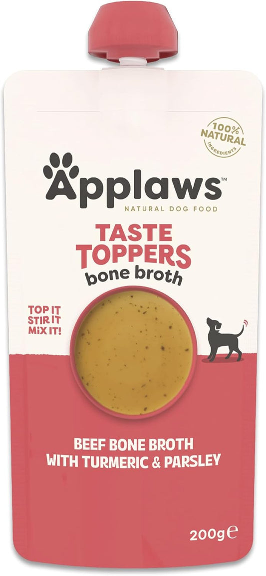 Taste Toppers 100% Natural Dog Food Topper, Beef Bone Broth for Dry Dog Food 6 X 200G Pouch