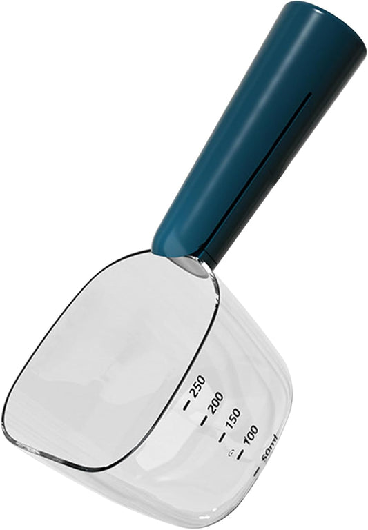 OXFUZZ Dog Food Measuring Cup with Scale, Accurate Pet Food Scoop with Dog Food Bag Clips, Multi-Functional ABS Cat Food Spoon for Indoor, Travel Outdoor, Blue