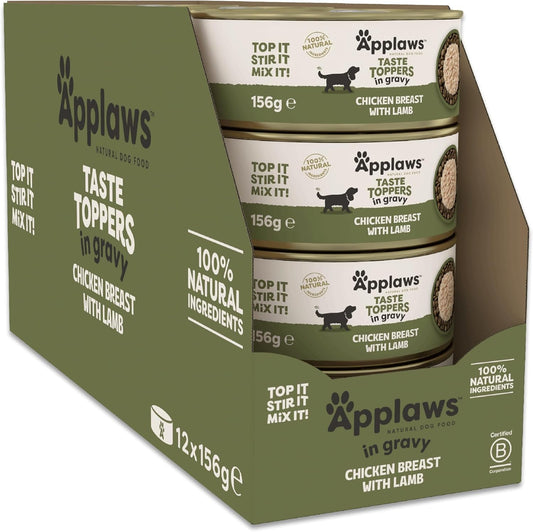 100% Natural Wet Dog Food Tins, Grain Free Chicken and Lamb in Gravy, 156G (Pack of 12)